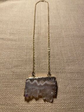 Gold Plated Chain Necklace with Natural Amethyst Druzy Pendant - Purple 18”